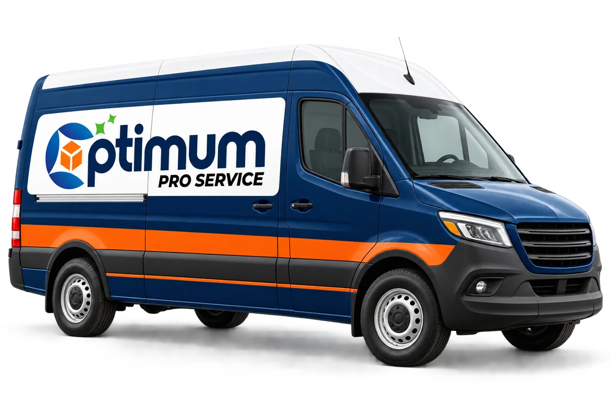 Brand illustration of an Optimum cargo van in navy and orange